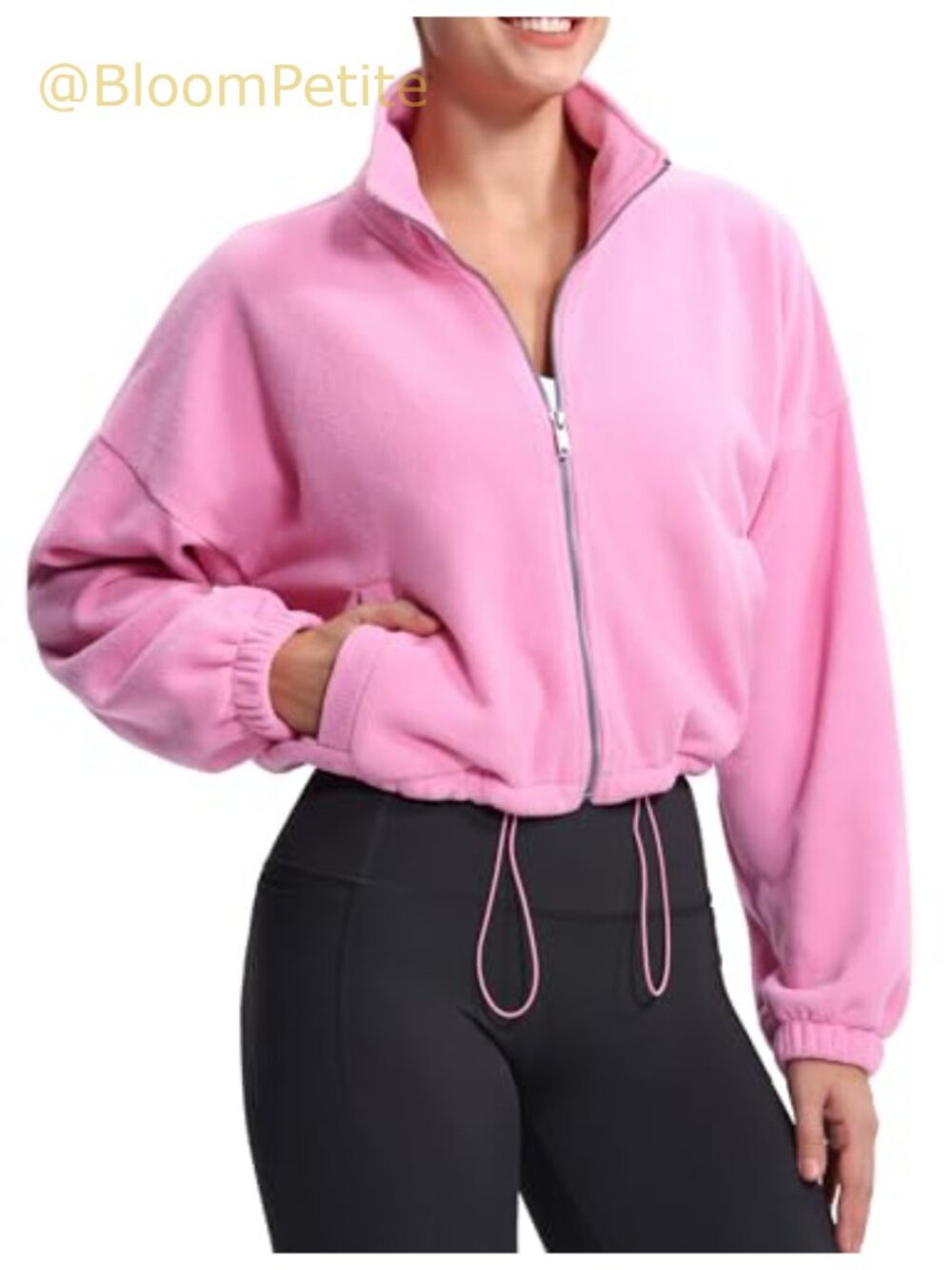Women's Fleece Cropped Jacket Full Zip Sherpa Coat
